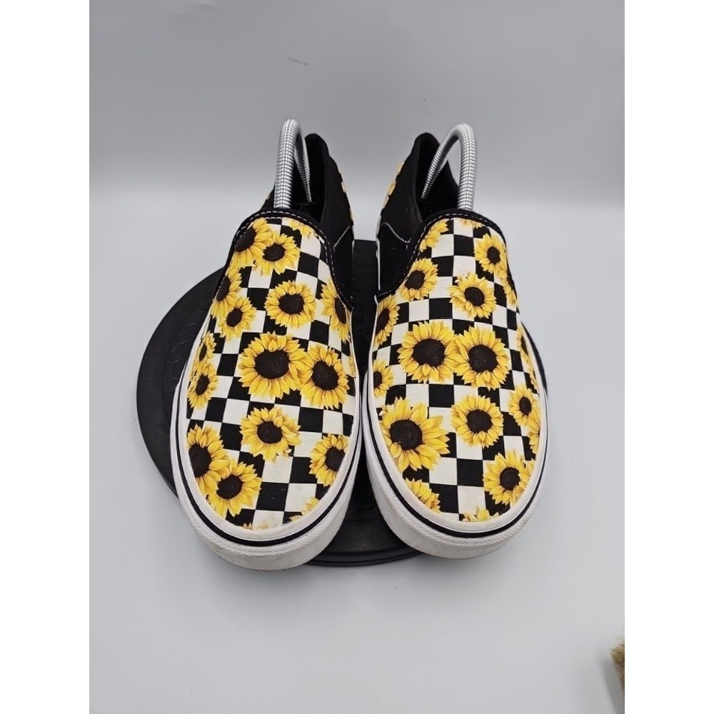 Vans Slip-On Sunflower Checkerboard Classic Slip On Shoes - Black, White, Yellow